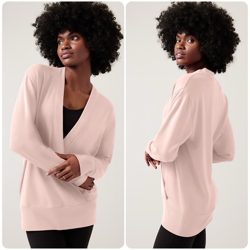 Athleta Purana V-Neck Wrap Sweatshirt in Orchid Pink | Medium - Picture 2 of 5